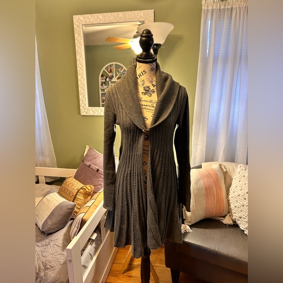 Grey shawl long sweater L - Picture 1 of 7